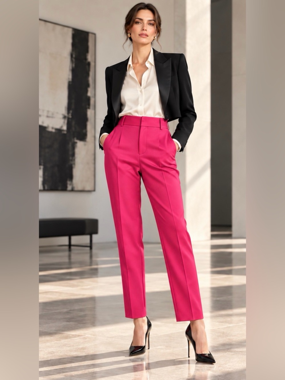 Alice + Olivia Vibrant Pink Stacey Slim Trouser